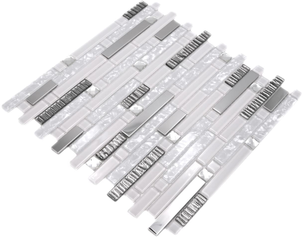 Mosaico compuesto vidrio mosaico acero mezcla blanco vidrio mezcla translucido acero inoxidable aspecto compuesto brillante