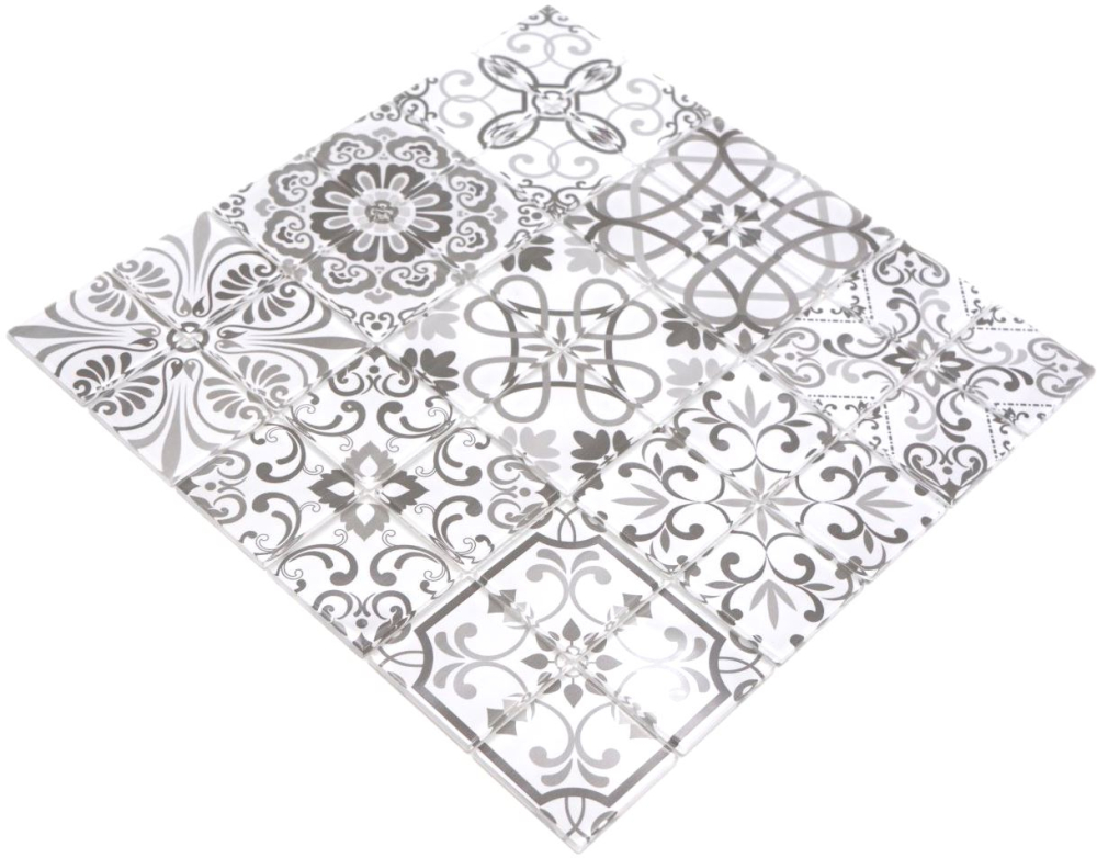Mosaikfliese Glasmosaik Marokkanische Optik Weiß Grau Anthrazit Retro Vintage