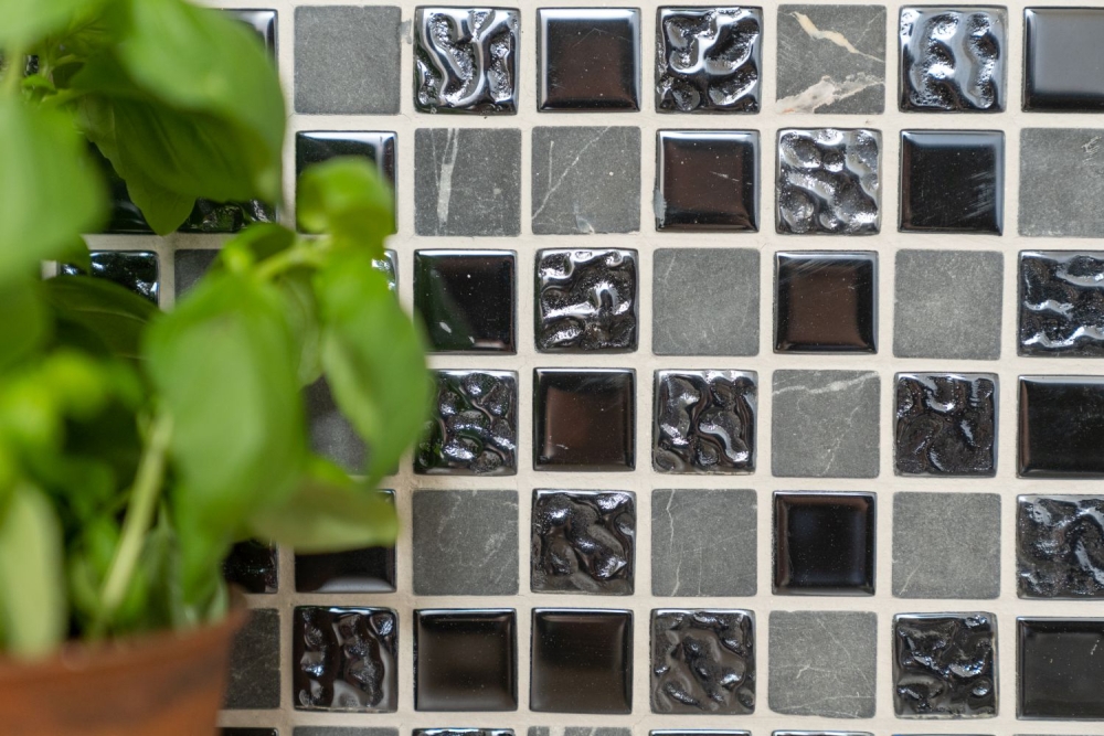 Mosaique Carre Mosaique de verre Pierre mix gris noir Mix translucide brillant
