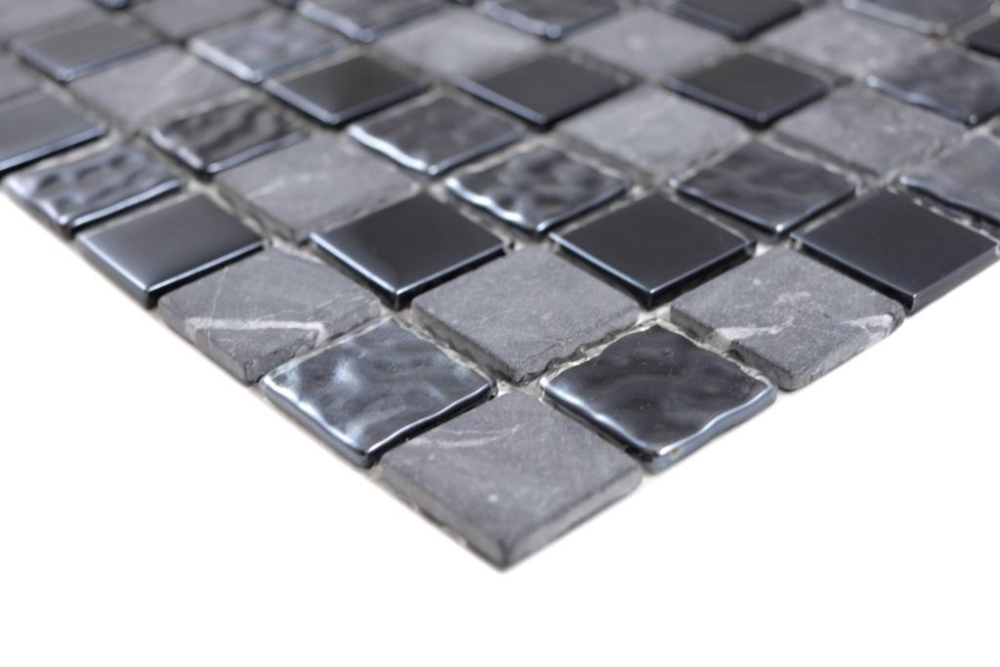 Mosaico mezcla piedra translucida gris negro brillante - 10 hojas de mosaico