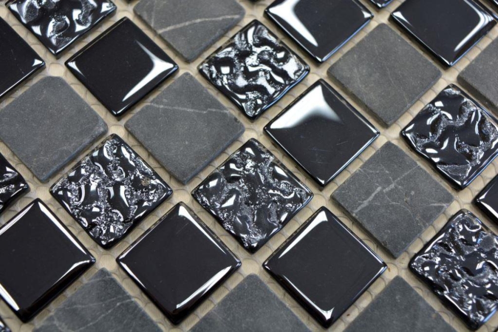 Mosaico mezcla piedra translucida gris negro brillante - 10 hojas de mosaico