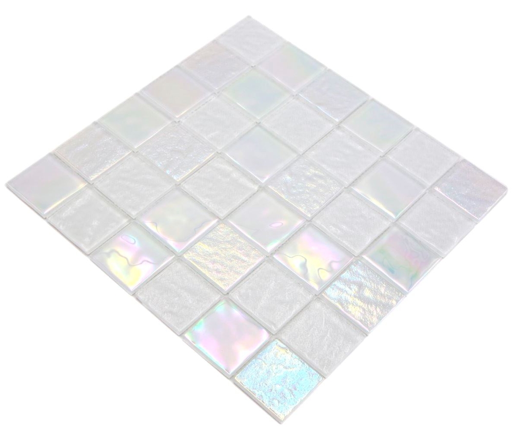 Glasmosaik Mosaikfliese medio flip flop irisierend weiss mehrfarbig Poolmosaik Schwimmbadmosaik