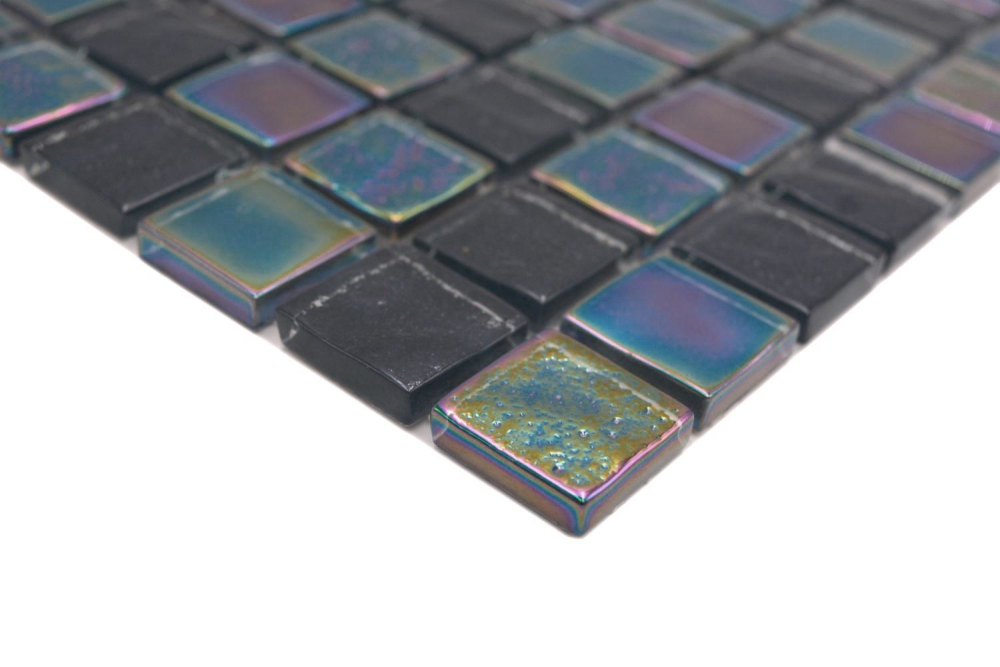 Mosaique Carre Mosaique de verre mix Shell SAPHIRE 25 Translucide iridium bleu noir brillant