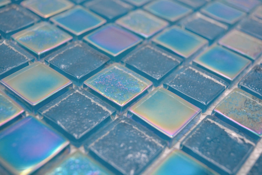 Mosaique Carre Mosaique de verre mix Shell AZURE 25 Translucide bleu iridium brillant