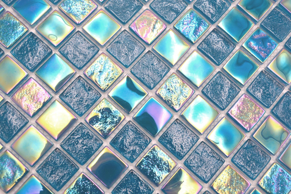 Mosaique Carre Mosaique de verre mix Shell AZURE 25 Translucide bleu iridium brillant
