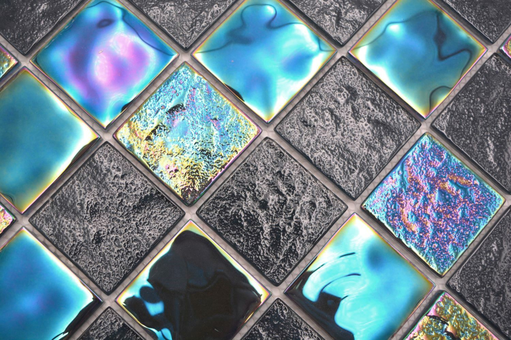 Mosaik Transluzent Crystal iridium blau schwarz glaenzend - 10 Mosaikblaetter