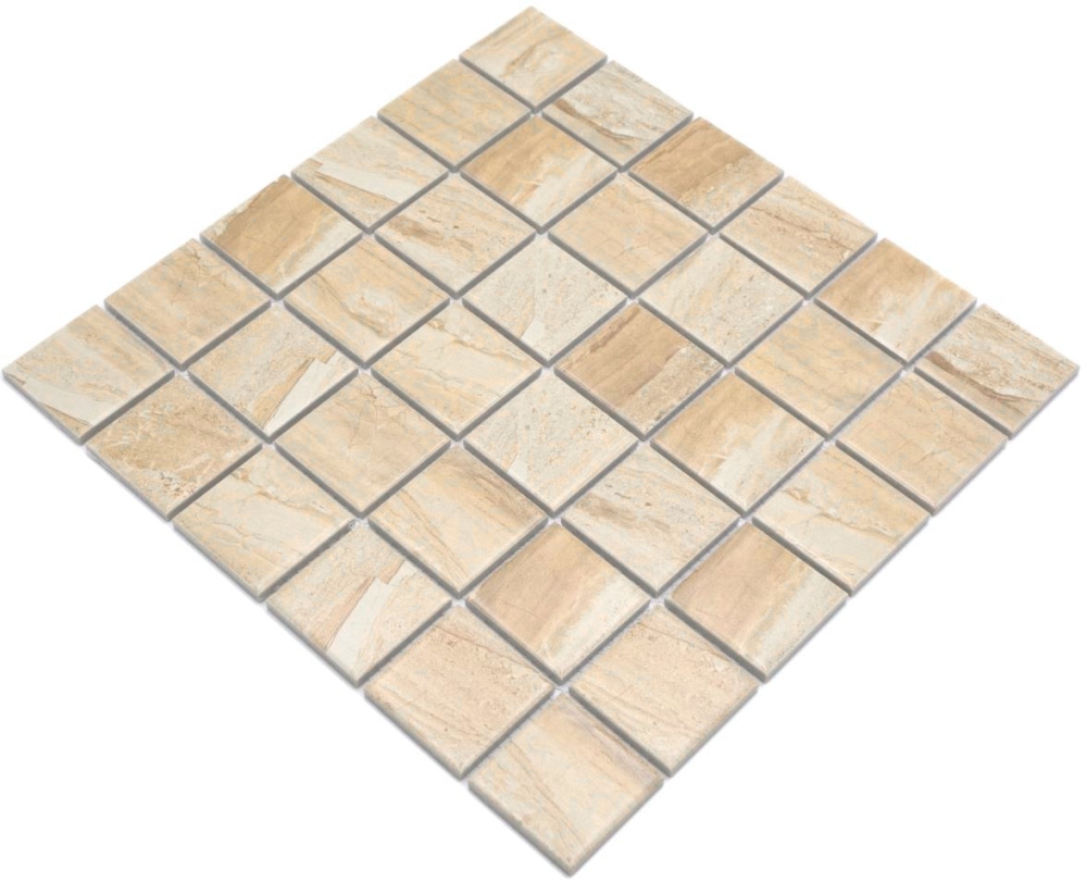Mosaik Quadrat Travertin beige matt Keramik Steinoptik