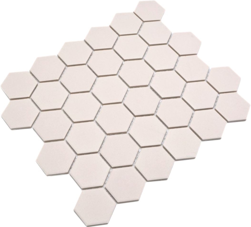 Mosaique Hexagon uni beige clair non emaille Ceramique aspect hexagonal blanc mat R10