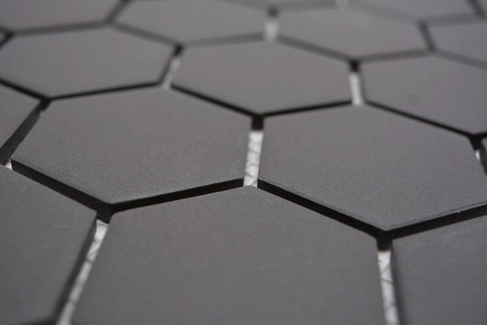 Mosaik Hexagon uni schwarz unglasiert Keramik Hexagonoptik matt R10