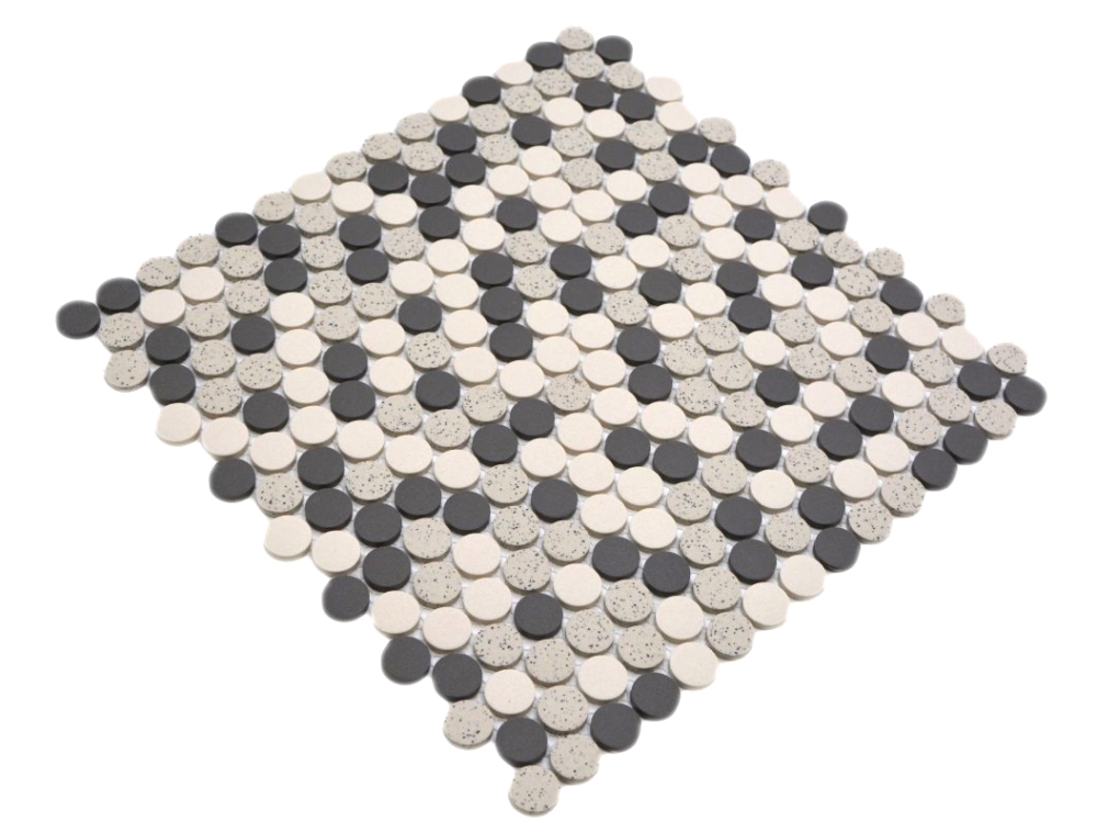 Mosaique Bouton mix non emaille Ceramique aspect rond beige noir mat R10