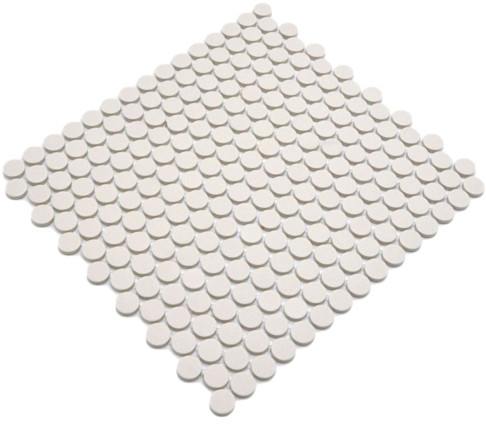 Mosaik Knopf uni hellbeige unglasiert Keramik Rundoptik weiß matt R10
