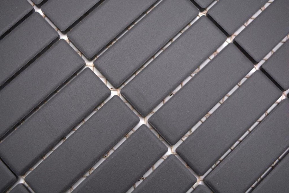 Mosaik Fliese Keramikmosaik Stäbchen anthrazit schwarz unglasiert 24B-0310-R10