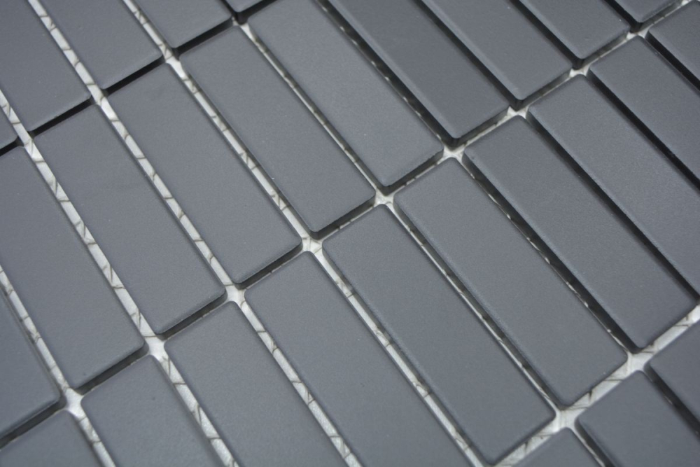 Mosaik Fliese Keramikmosaik Stäbchen anthrazit schwarz unglasiert 24B-0310-R10