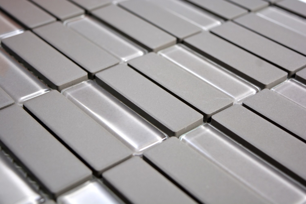 Mosaik Fliese Keramik Stäbchen grau unglasiert Glas
