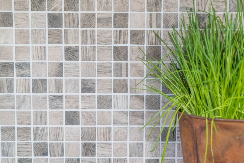 Mosaique Carre ECO Structure bois gris-beige VERRE imitation bois mat
