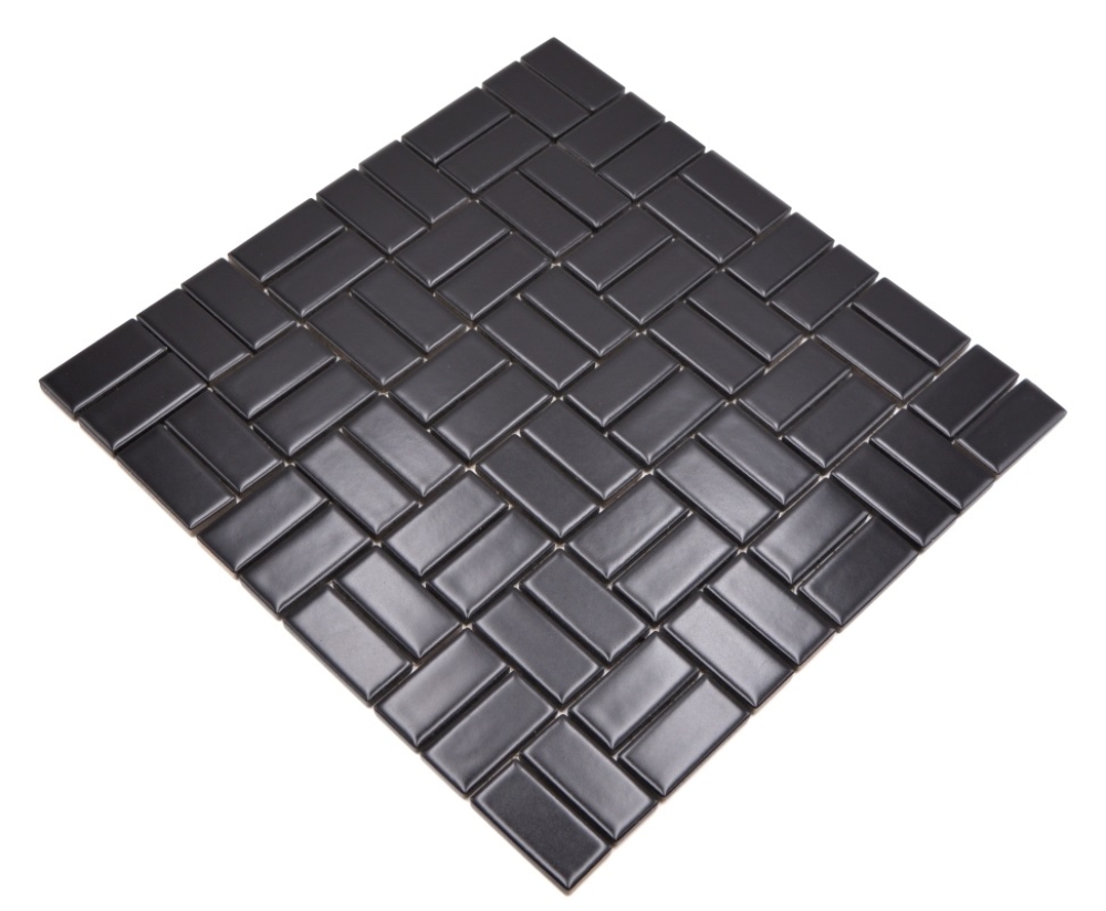 Mosaik Windmühle uni schwarz matt Keramik Parkettoptik