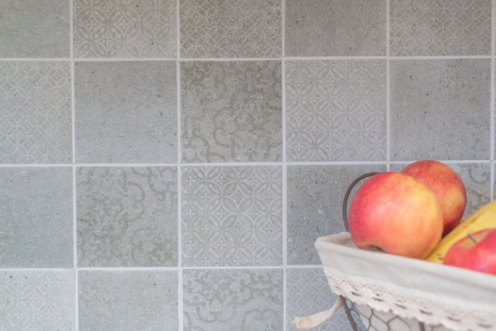 Mosaico cuadrado shabby chic gris ceramica shabby chic look gris mate