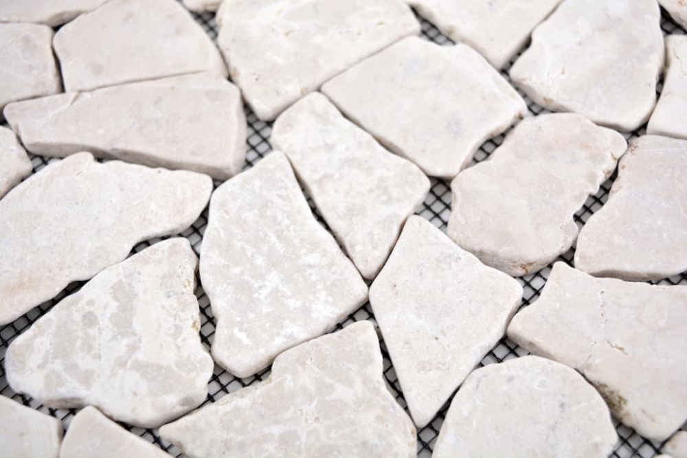 Mosaique Bruch Ciot uni Biancone Marbre aspect casse beige clair mat