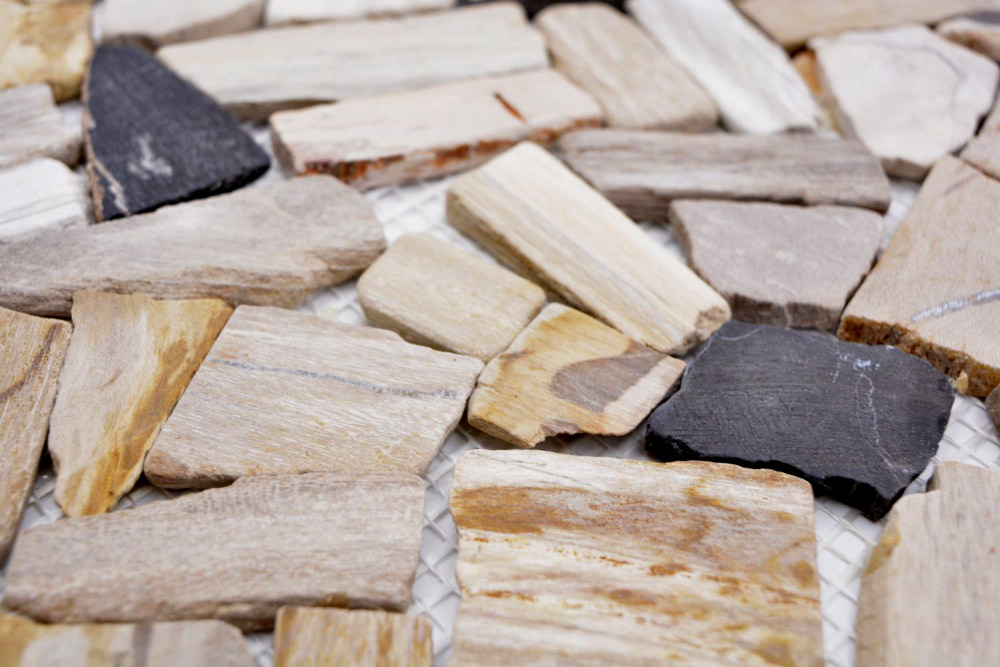 Mosaique de pierre naturelle fossile Polygonal Bruch Mosiakmatte Wood aspect bois Receveur de douche cuisine Mur - 44-Fossile