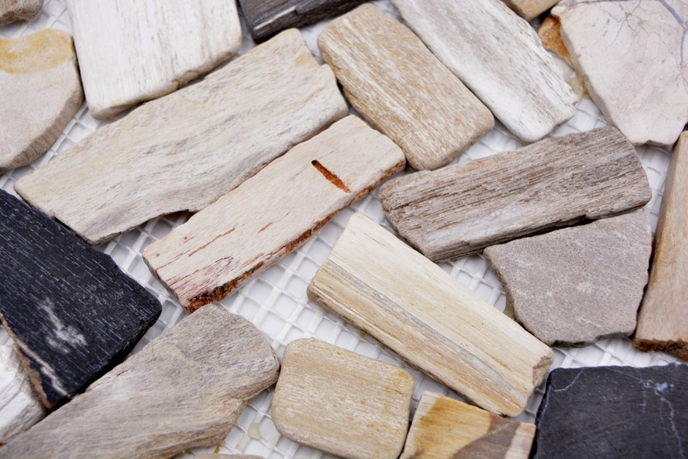 Mosaique de pierre naturelle fossile Polygonal Bruch Mosiakmatte Wood aspect bois Receveur de douche cuisine Mur - 44-Fossile