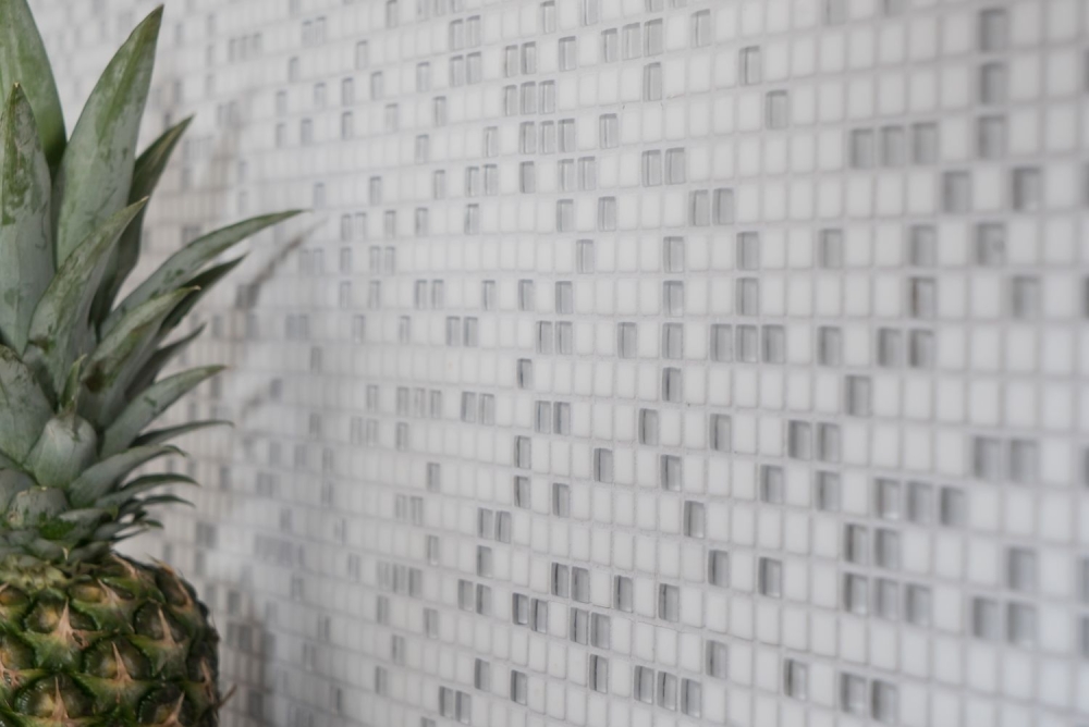 Mosaique Carre Enamel blanc mat avec verre ECO GLAS micro-optique