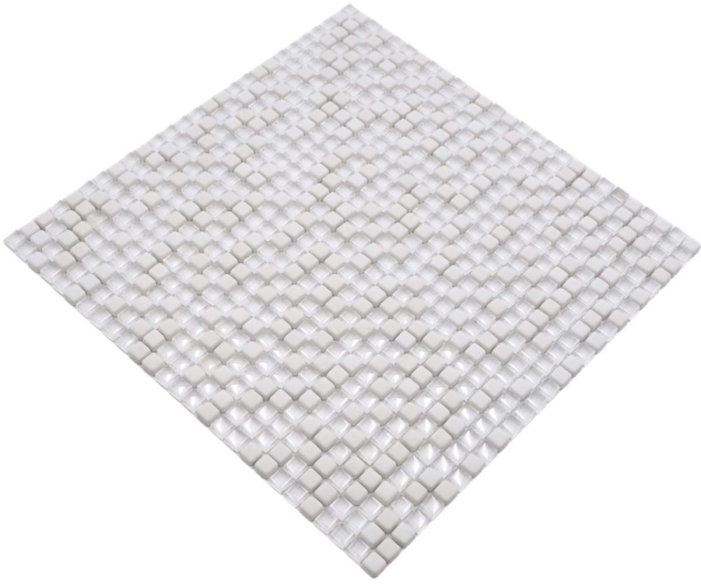 Mosaique Carre Enamel blanc mat avec verre ECO GLAS micro-optique