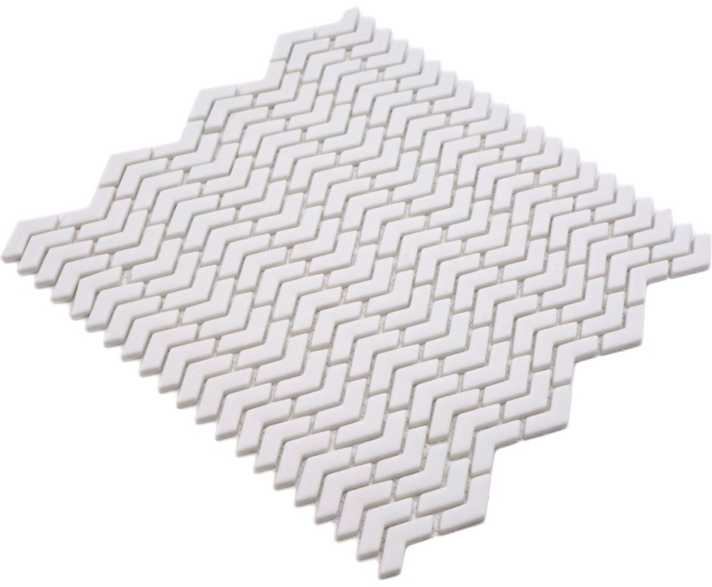 Mosaique chevron enamel blanc mat ECO GLAS aspect chevron