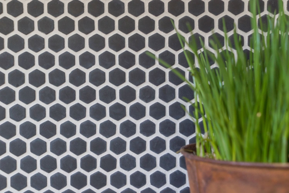 Mosaico Hexagono Esmalte negro mate ECO GLAS aspecto hexagono