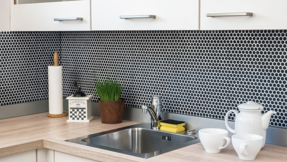 Mosaico Hexagono Esmalte negro mate ECO GLAS aspecto hexagono