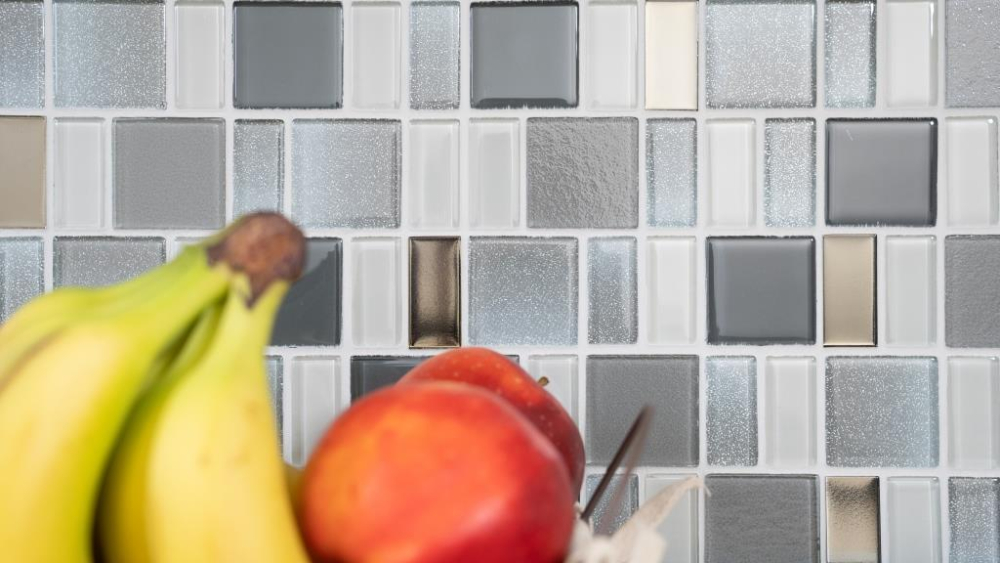 Mosaikfliesen Glasmosaik Cream Grau Schlamm Beige Perl Schillernd