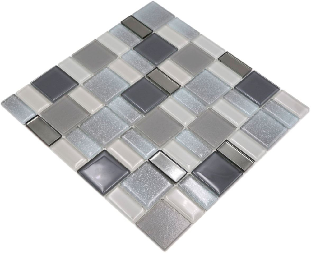 Mosaikfliesen Glasmosaik Cream Grau Schlamm Beige Perl Schillernd