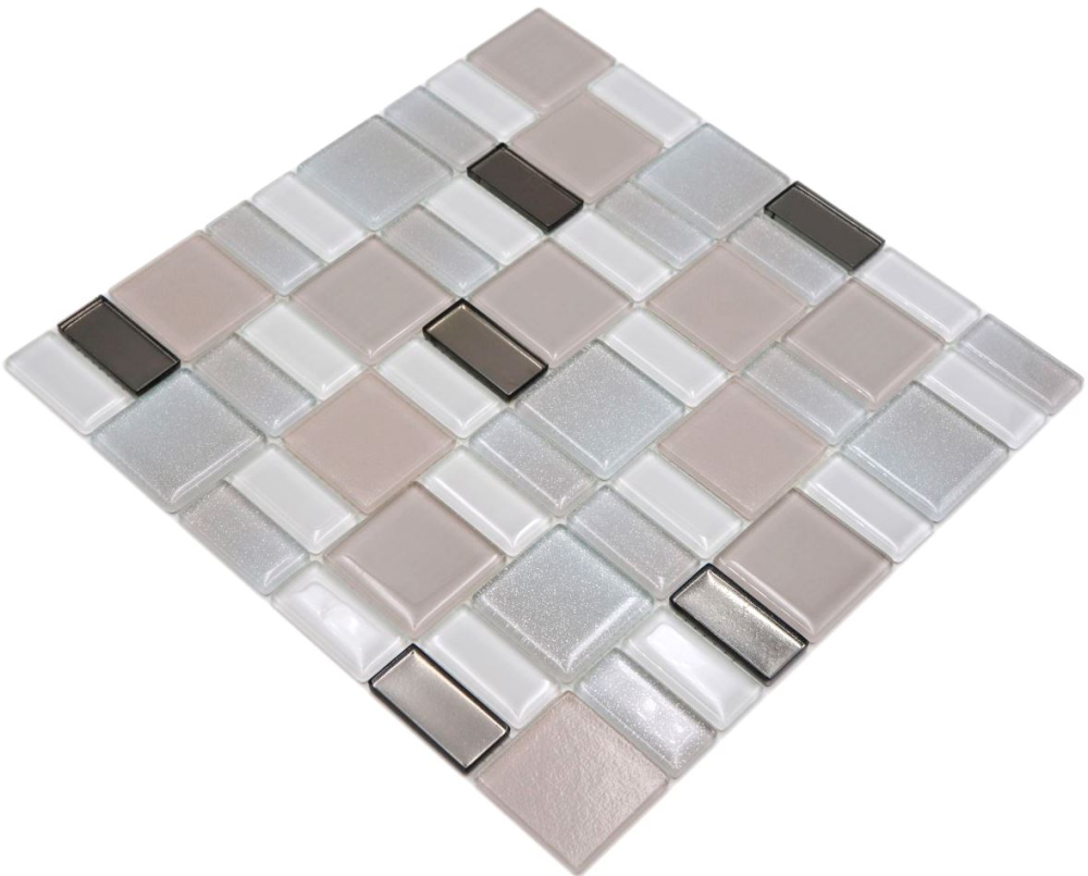 Carreaux de mosaique Mosaique de verre Blanc gris Beige Perle irisee perle