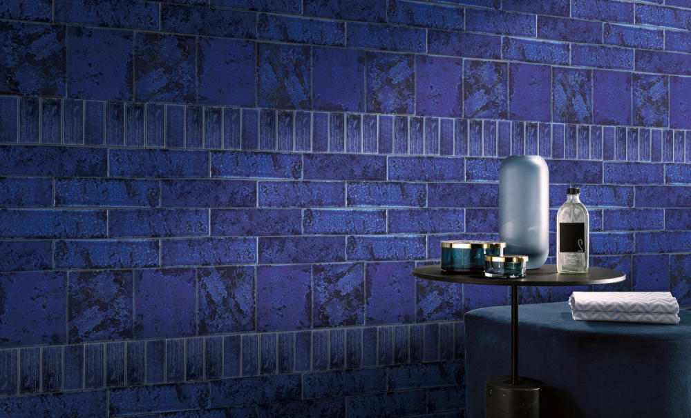 Mosaico de azulejos de ceramica mosaico barras azul brillante vintage retro