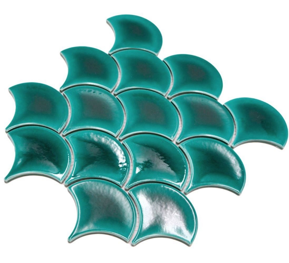 Keramik Mosaikfliese Fächer Fischschuppen uni dunkelblau ice crackled Style - Kopie