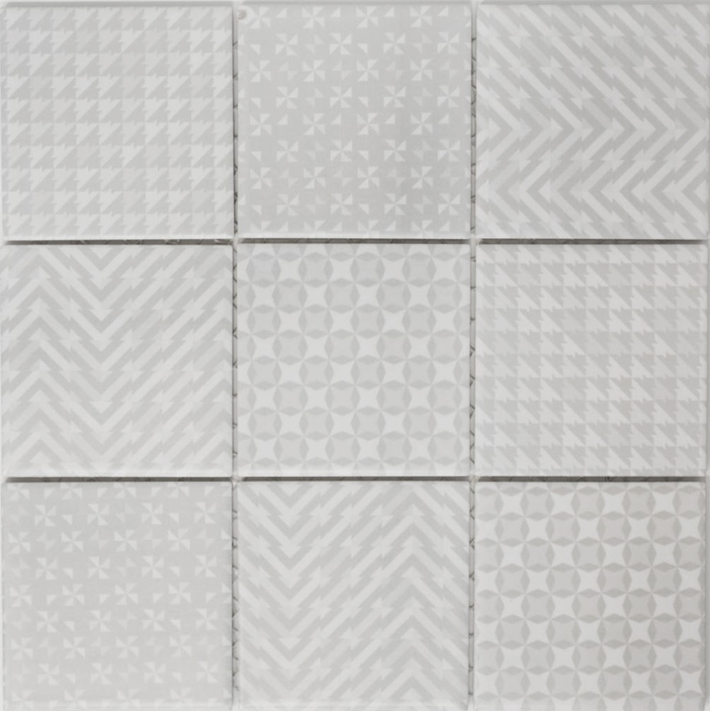 Mosaico quadrato Geo Grey in ceramica effetto retro grigio lucido