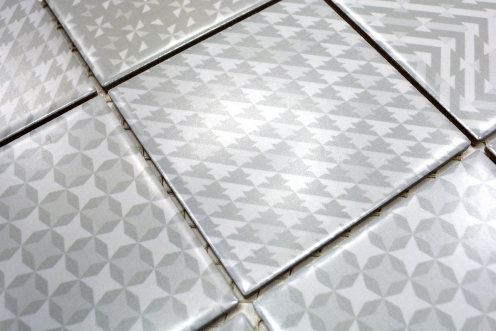Mosaico quadrato Geo Grey in ceramica effetto retro grigio lucido