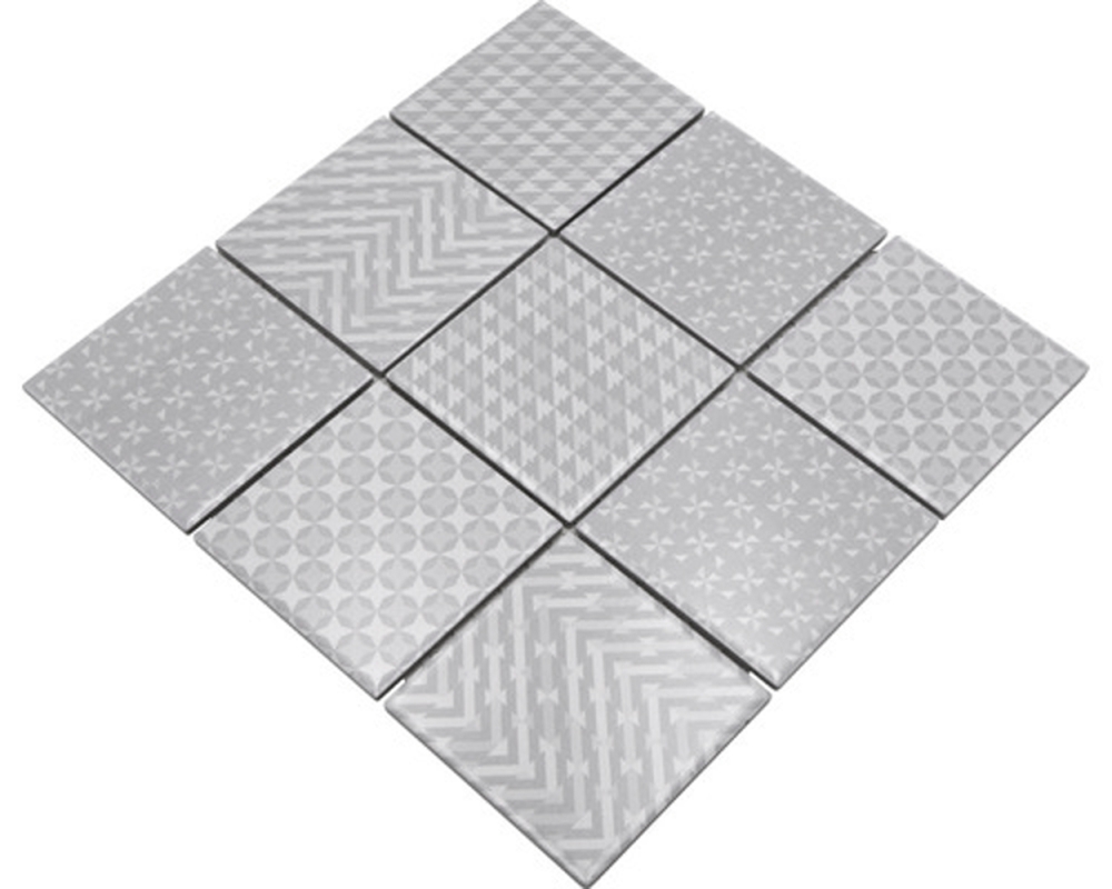 Mosaico quadrato Geo Grey in ceramica effetto retro grigio lucido