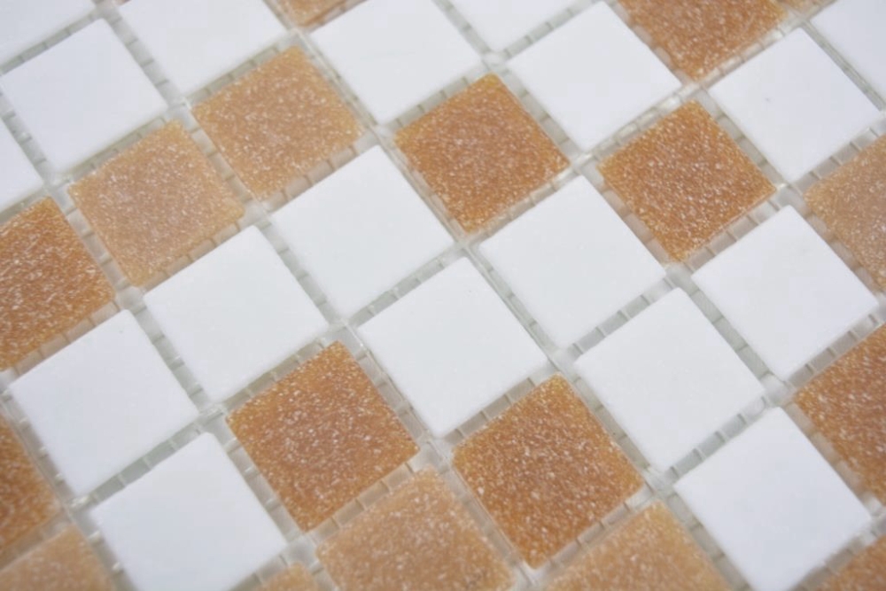 Mosaik Quadrat mix weiß braun dunkelbraun Glas matt