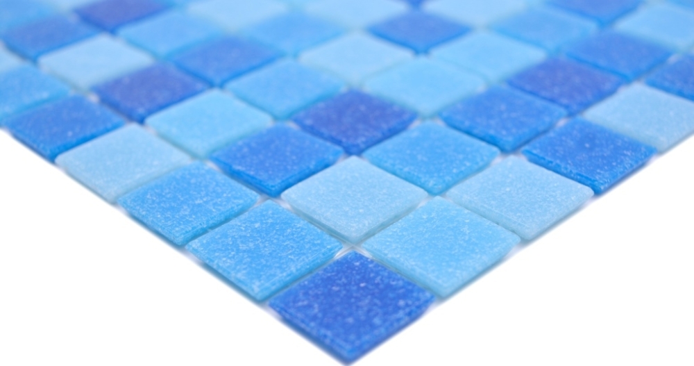 720 plaques = 72 m² de mosaïque pour piscine – mosaïque en verre (nuances de bleu : clair, moyen et foncé) – I-210-PA339