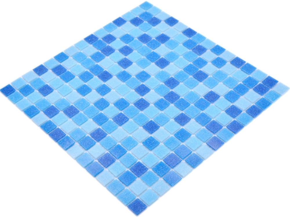 720 plaques = 72 m² de mosaïque pour piscine – mosaïque en verre (nuances de bleu : clair, moyen et foncé) – I-210-PA339
