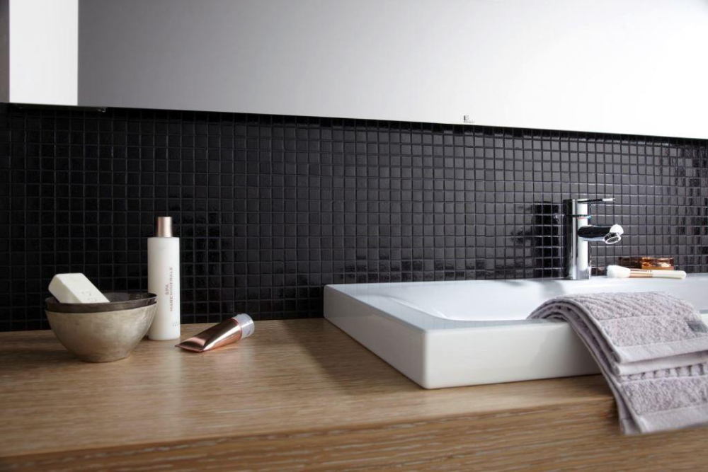 Mosaique Carre uni noir verre mat
