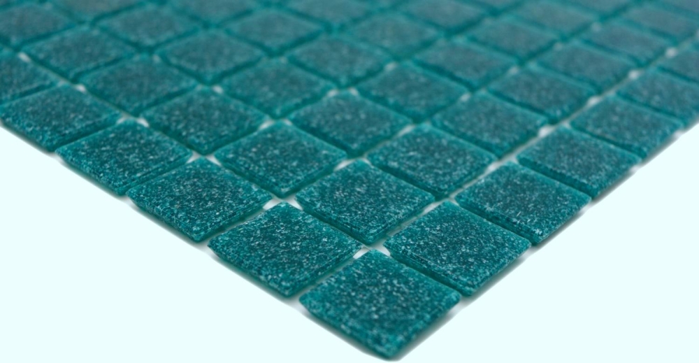 Mosaic tiles, pool look, glass, dark turquoise, glossy - 10 mosaic sheets