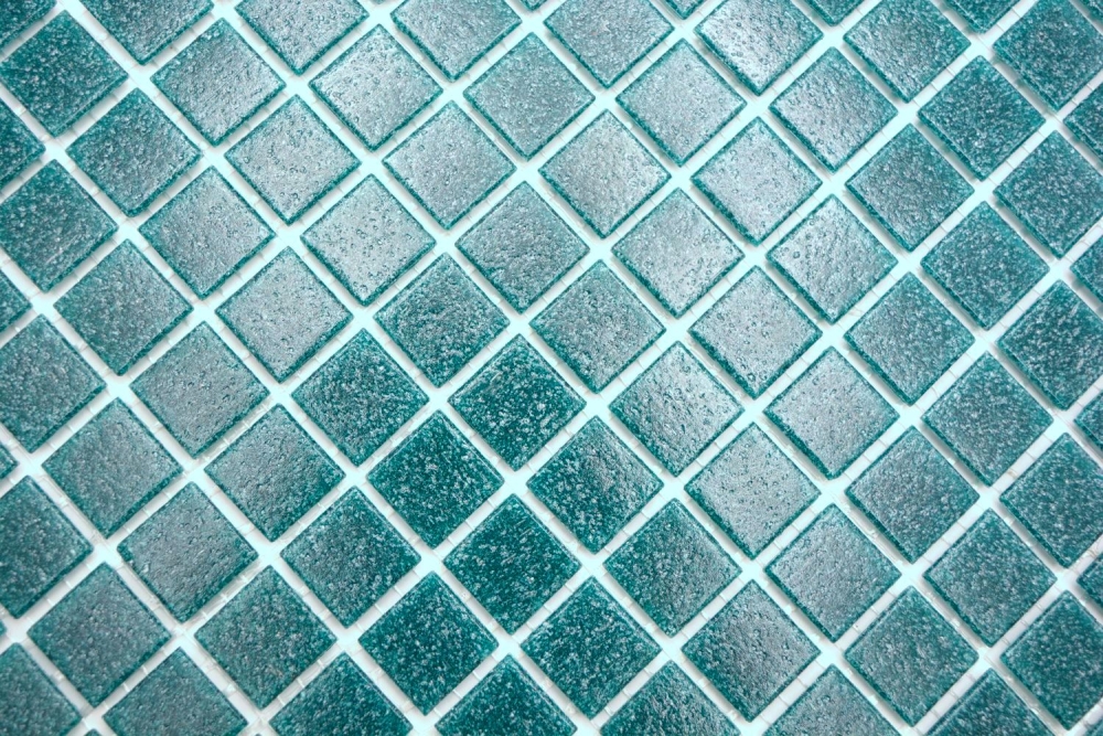 Mosaic tiles, pool look, glass, dark turquoise, glossy - 10 mosaic sheets