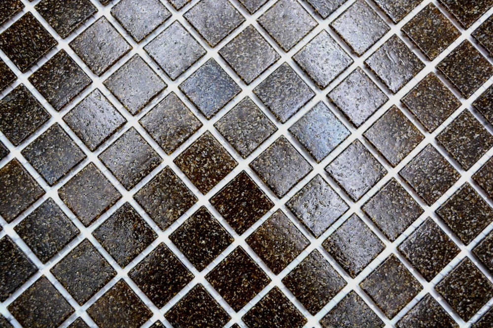 Schwimmbad Mosaik Fliese Poolmosaik Glasmosaik Dunkelbraun Spots - 10 Mosaikmatten