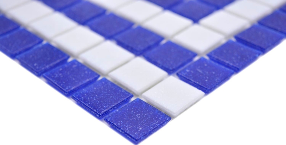 Schwimmbad Mosaik Bordüre Poolmosaik Glasmosaik weiß dunkelblau - MB-BO16P