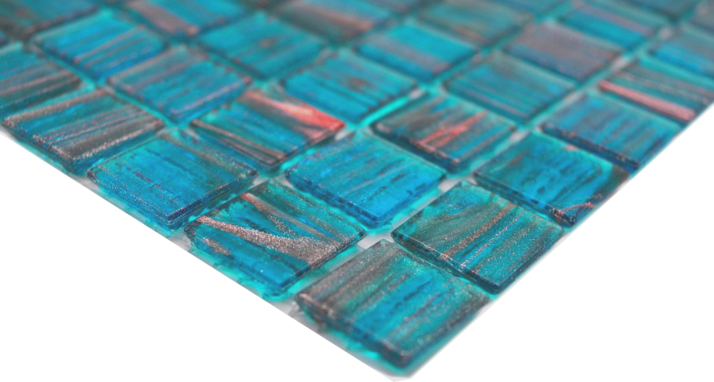 Mosaico di vetro tessere di mosaico blu turchese perla genziana rame iridescente