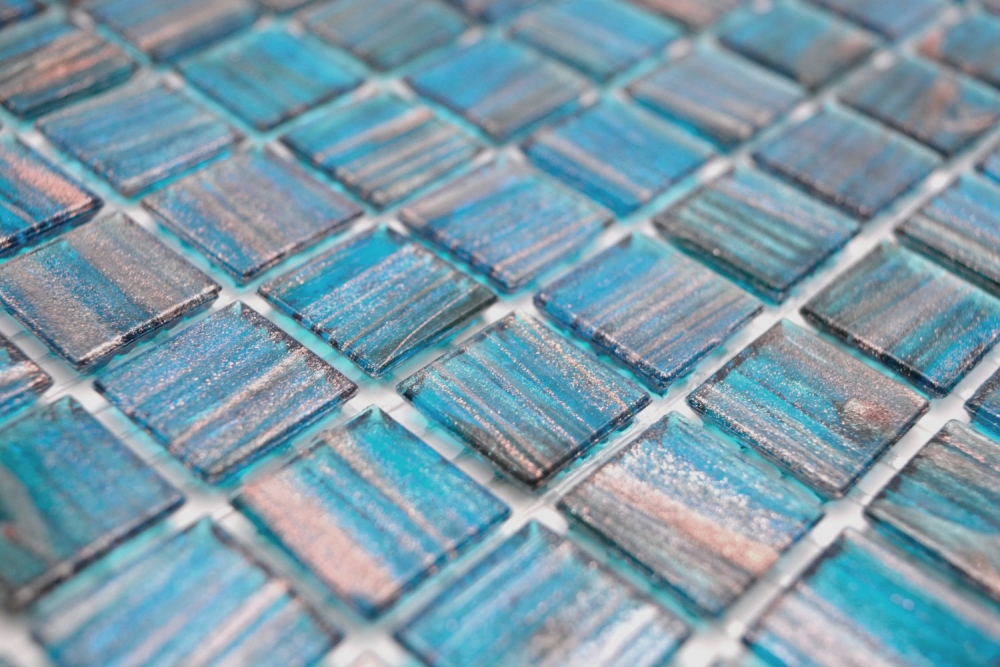 Mosaique aspect piscine verre bleu clair brillant - 10 feuilles de mosaique