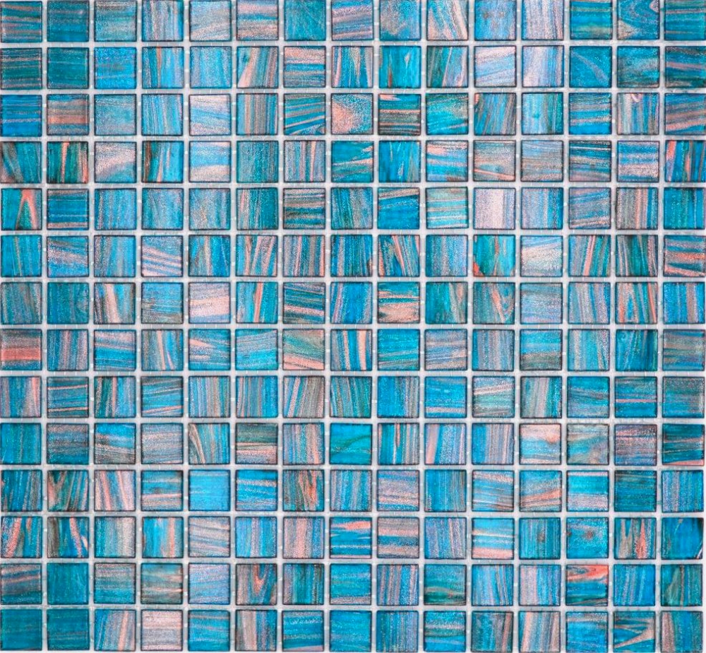 Mosaique aspect piscine verre bleu clair brillant - 10 feuilles de mosaique