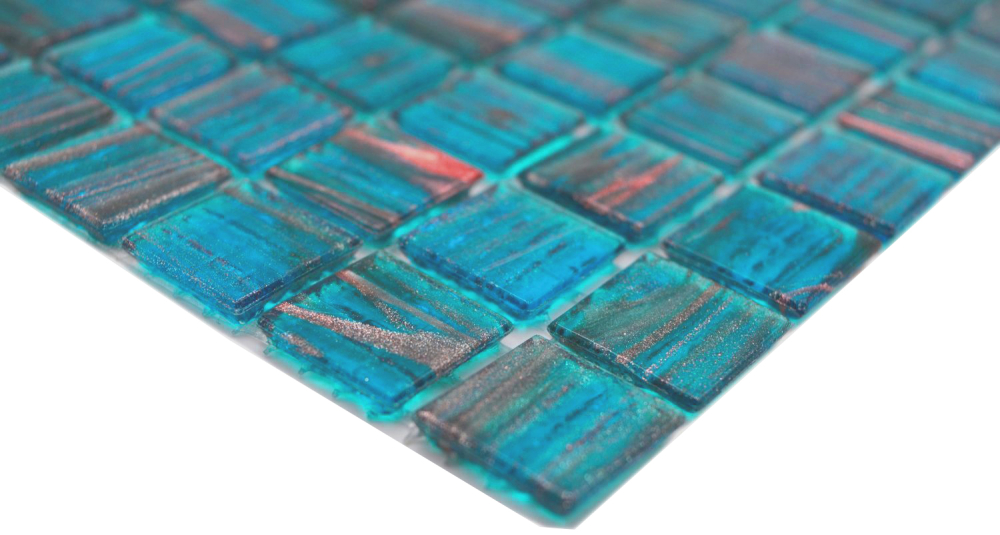 Mosaikfliese Glasmosaik Türkis Blau Perlenzian Kupfer changierend