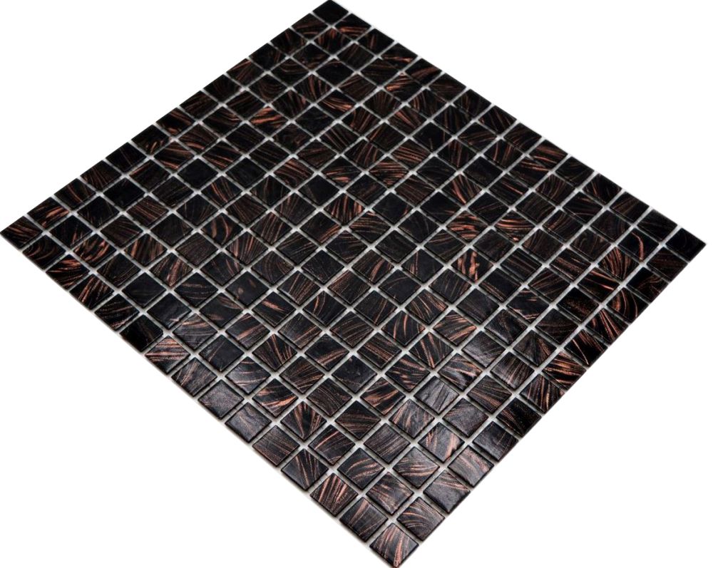 Mosaikfliese Glasmosaik Schwarz Kupfer changierend schimmernd